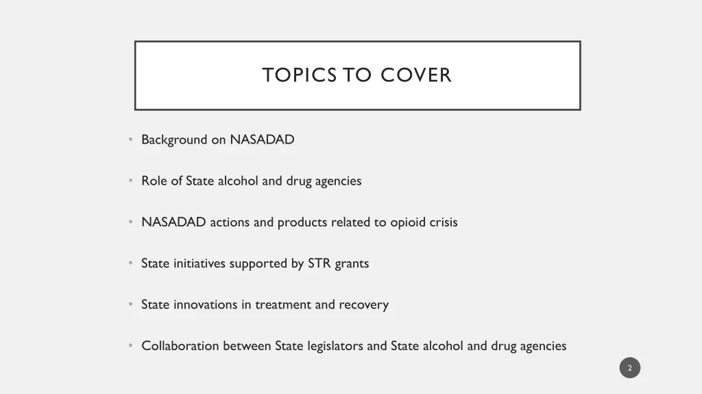 topics to cover