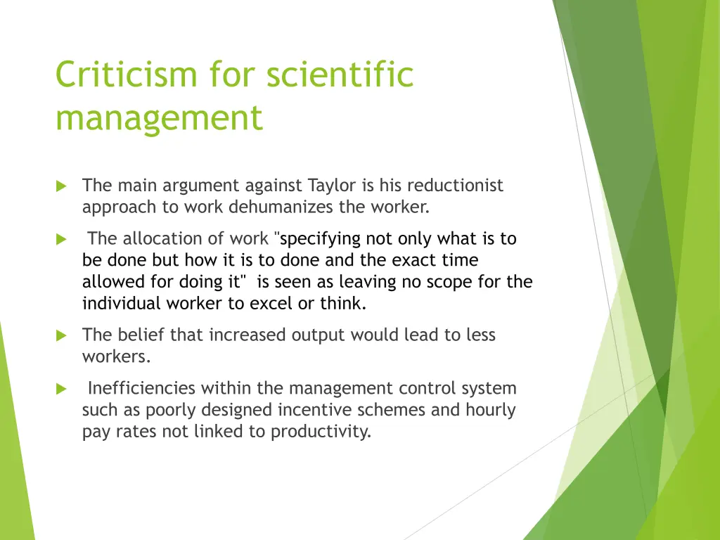criticism for scientific management