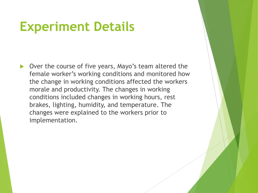 experiment details
