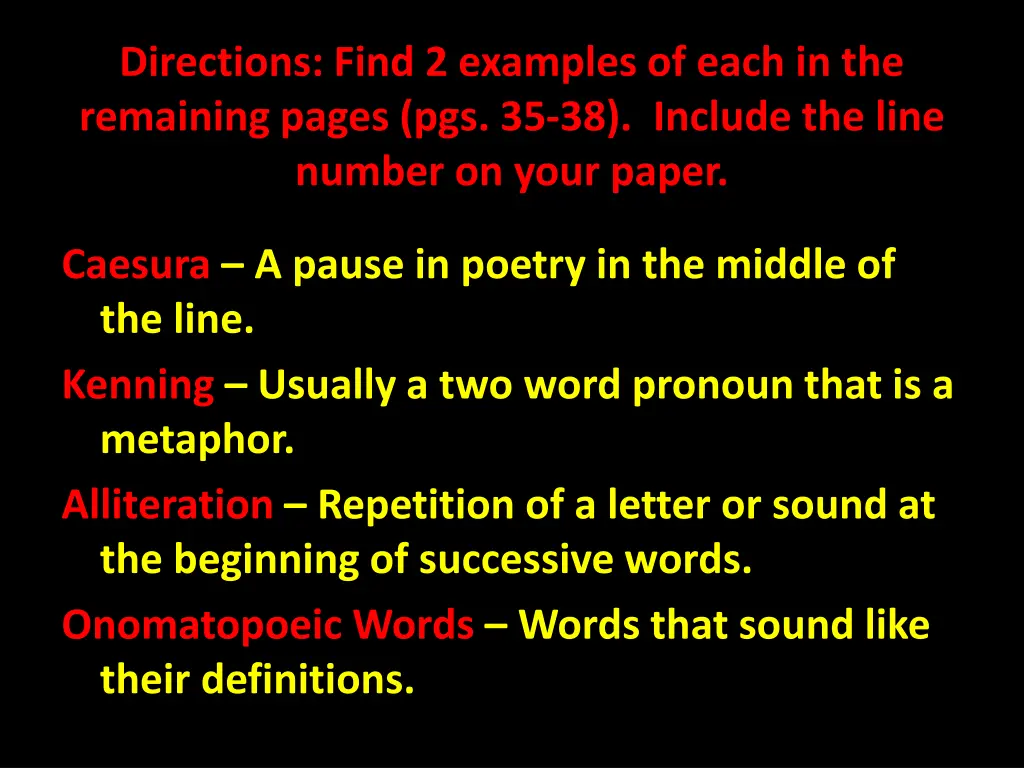 directions find 2 examples of each