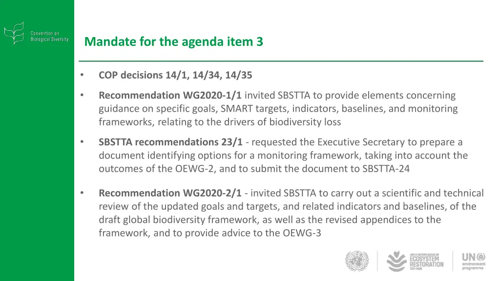 mandate for the agenda item 3