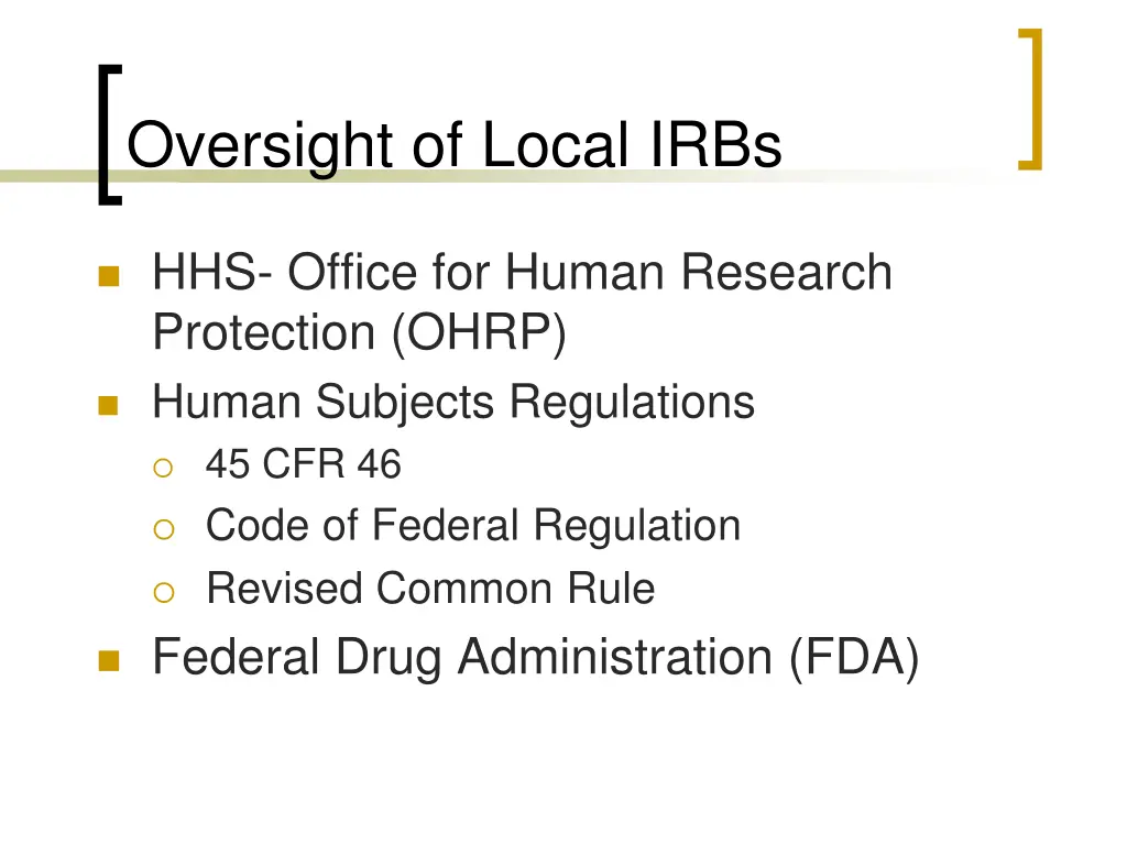 oversight of local irbs