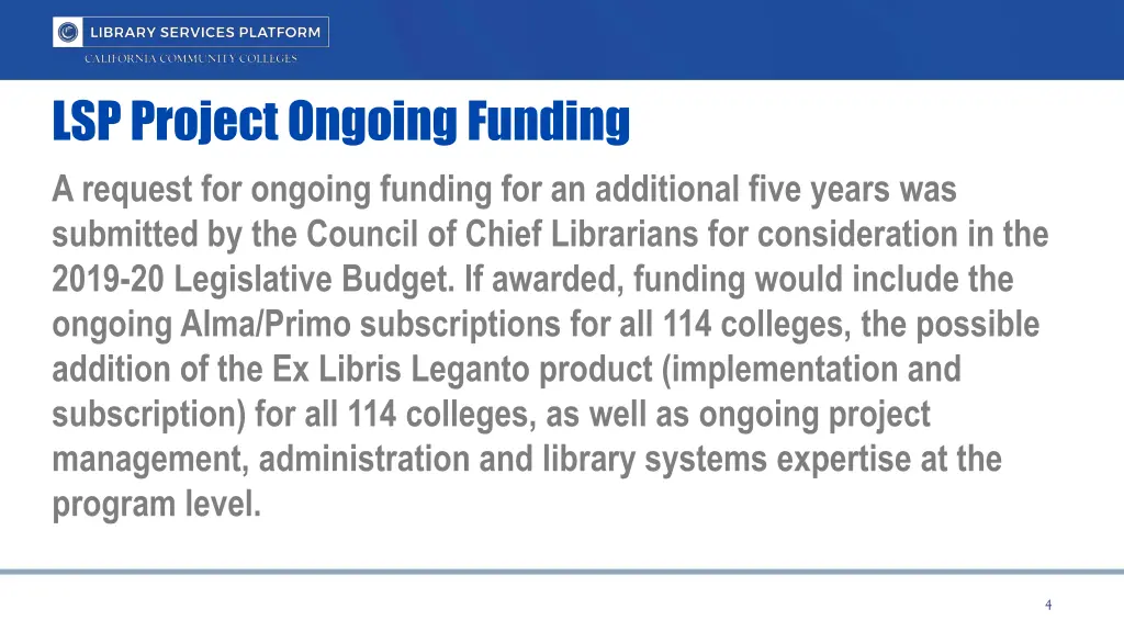 lsp project ongoing funding a request for ongoing