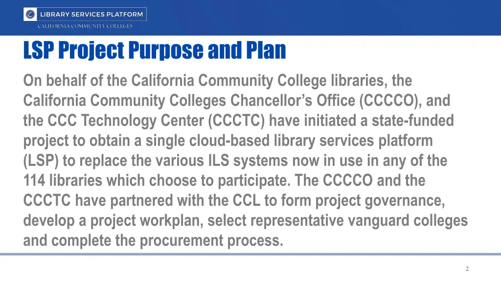 lsp project purpose and plan on behalf