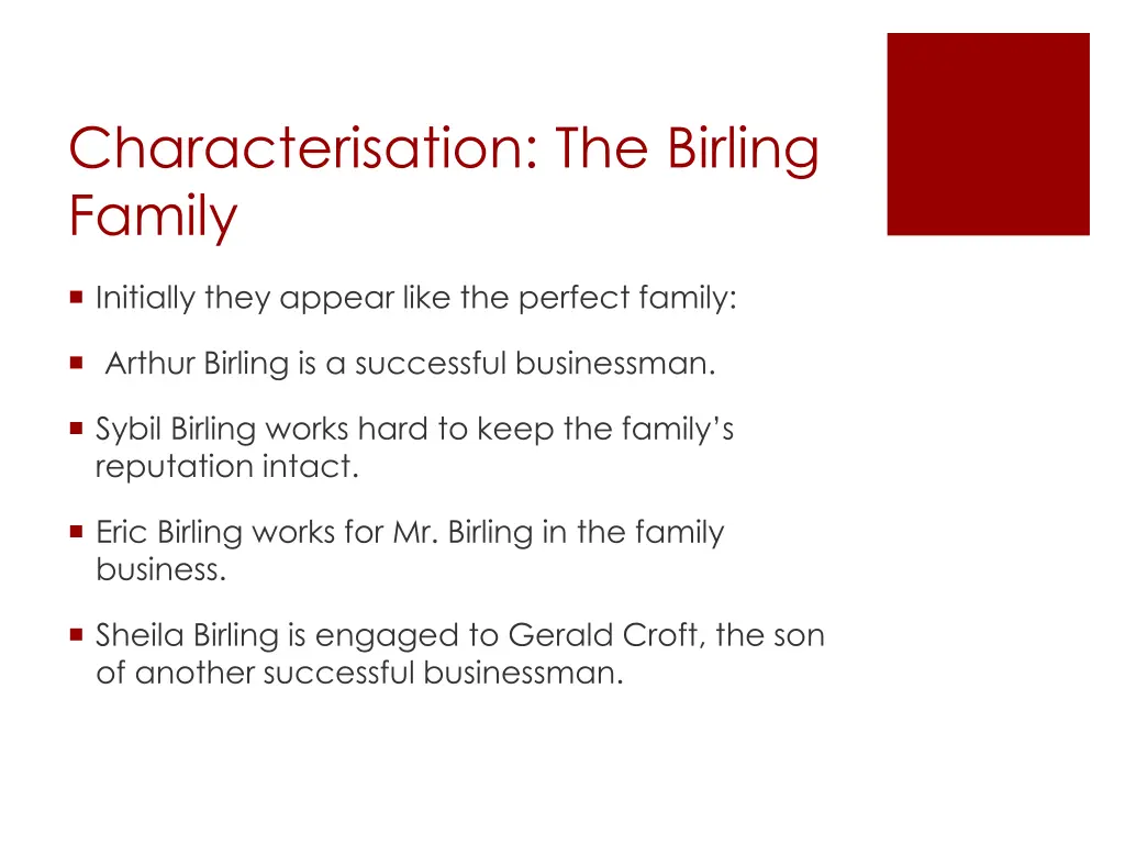 characterisation the birling family 1