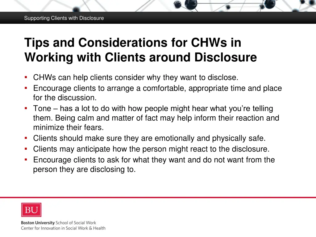 supporting clients with disclosure 12
