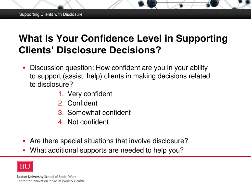 supporting clients with disclosure 17