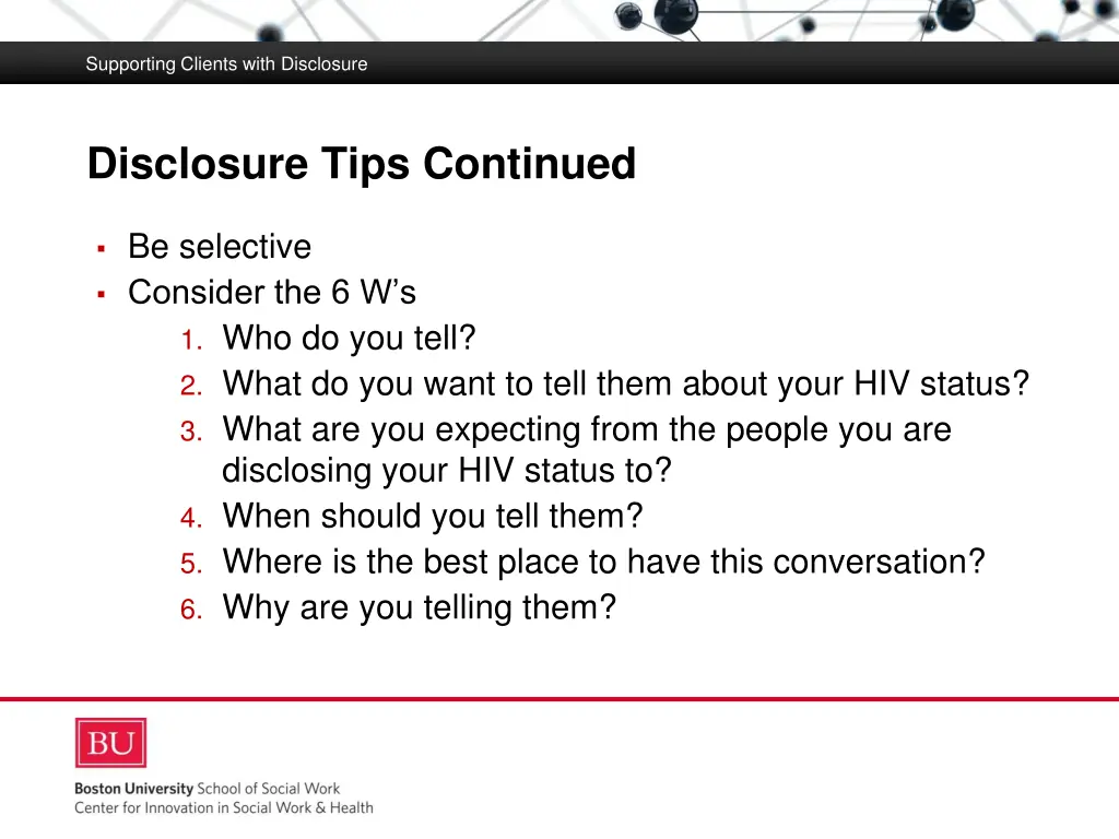 supporting clients with disclosure 9