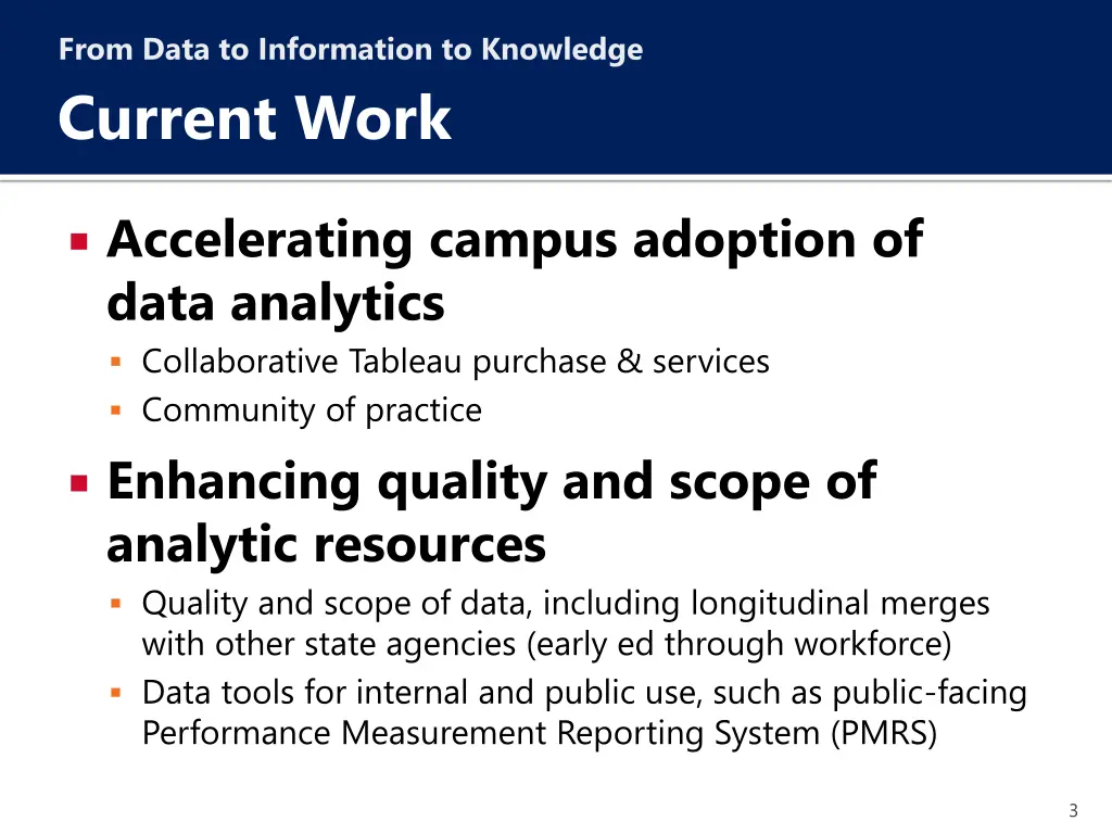 from data to information to knowledge current work