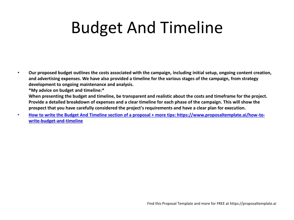 budget and timeline