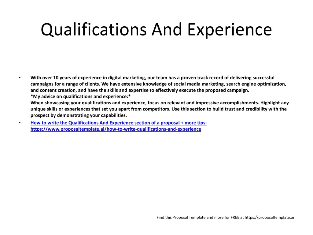qualifications and experience