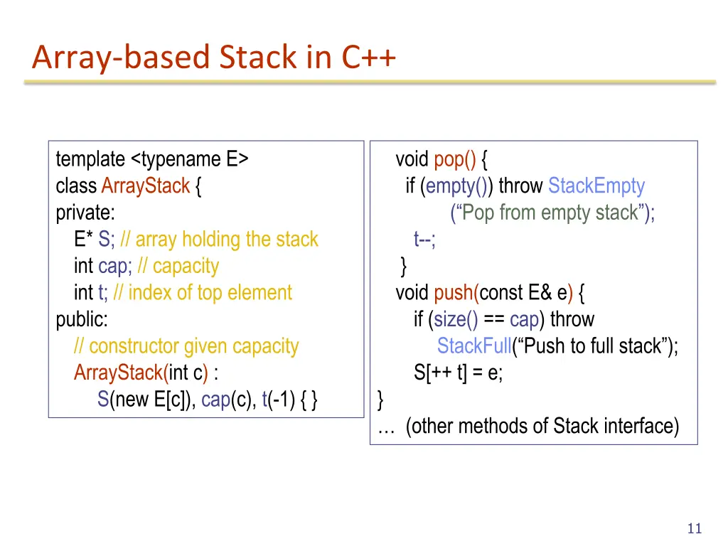 array based stack in c