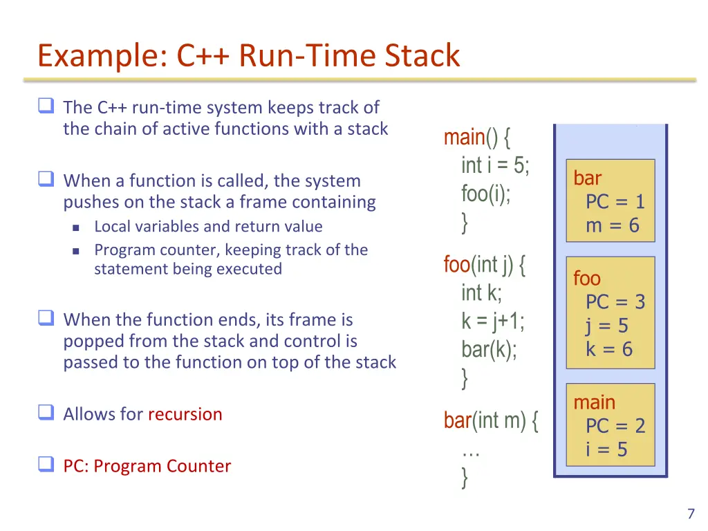 example c run time stack