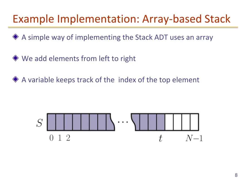 example implementation array based stack