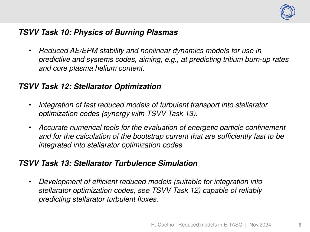 tsvv task 10 physics of burning plasmas