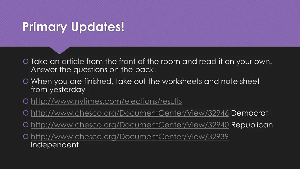 primary updates