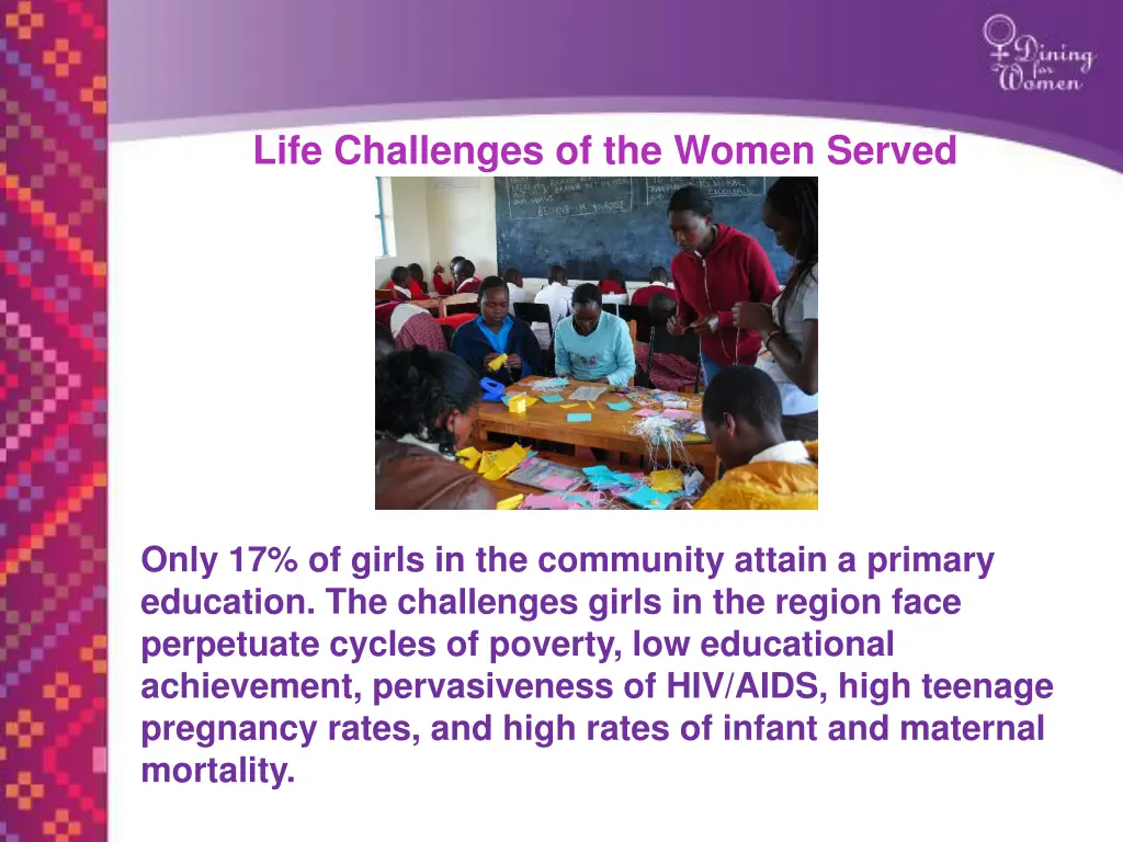 life challenges of the women served 1