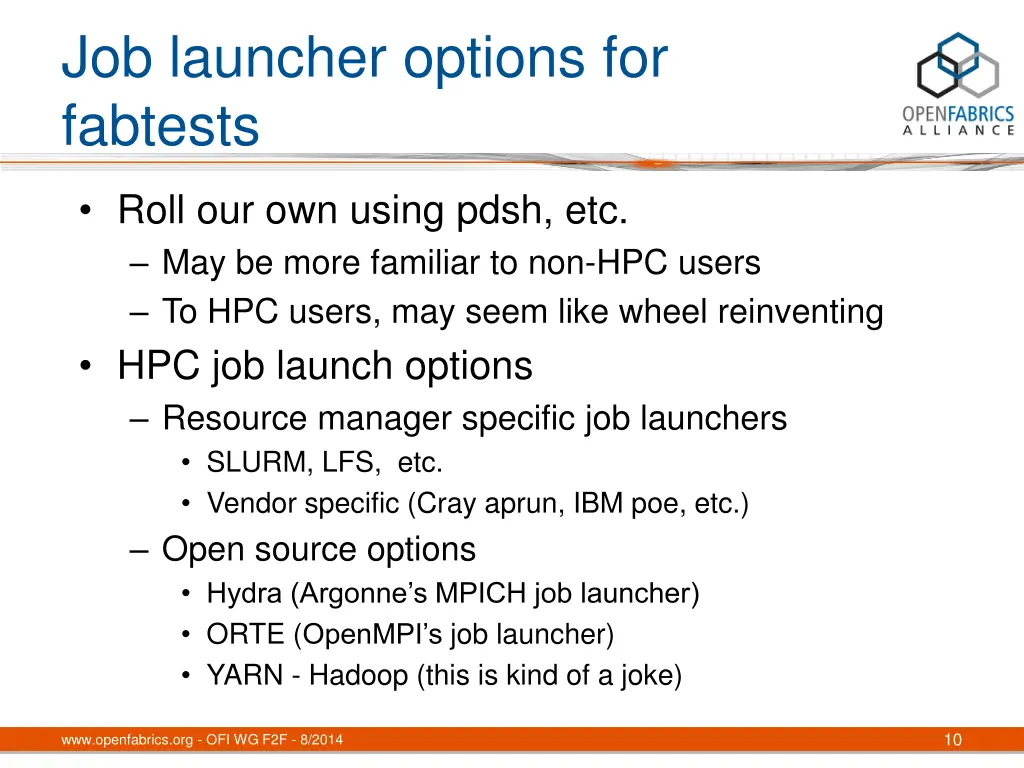 job launcher options for fabtests