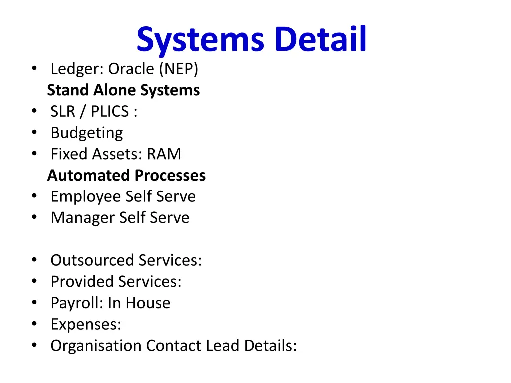 systems detail ledger oracle nep stand alone