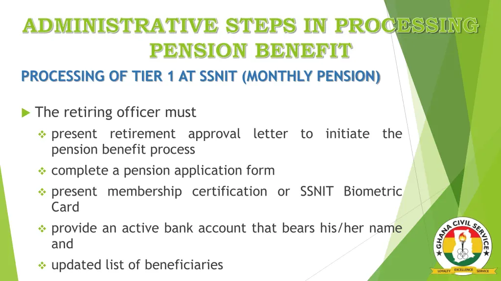 administrative steps in processing pension