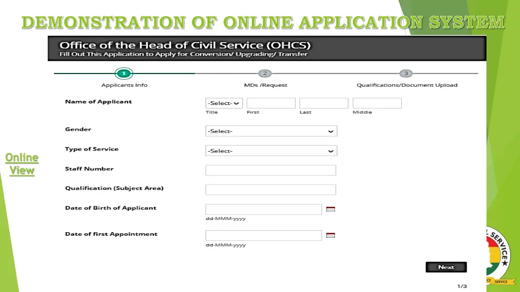 demonstration of online application system