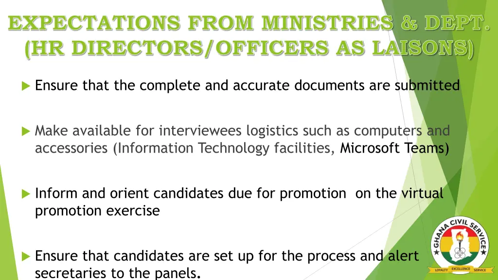 expectations from ministries dept hr directors