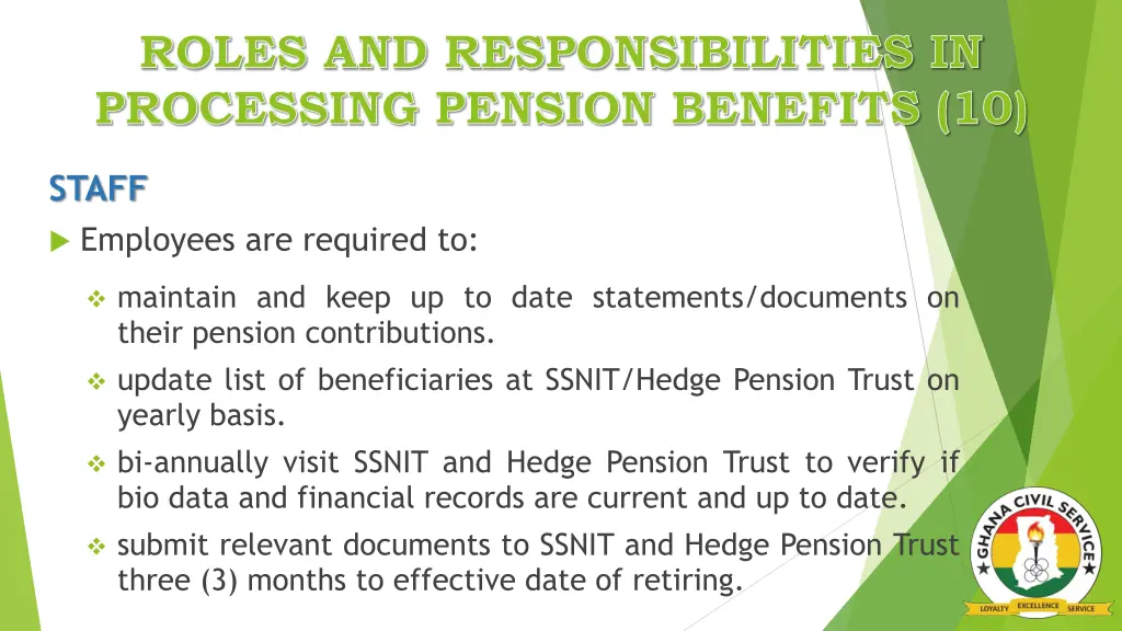 roles and responsibilities in processing pension 8