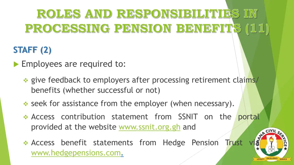 roles and responsibilities in processing pension 9