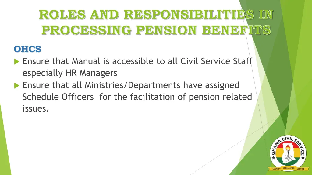 roles and responsibilities in processing pension