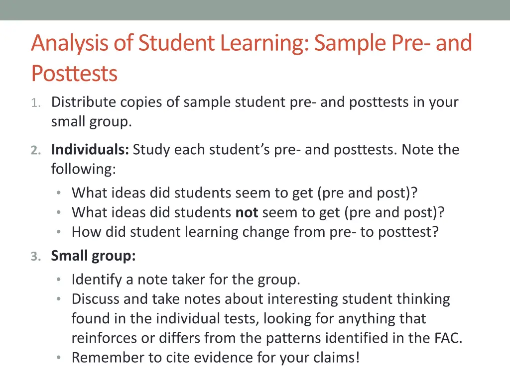 analysis of student learning sample