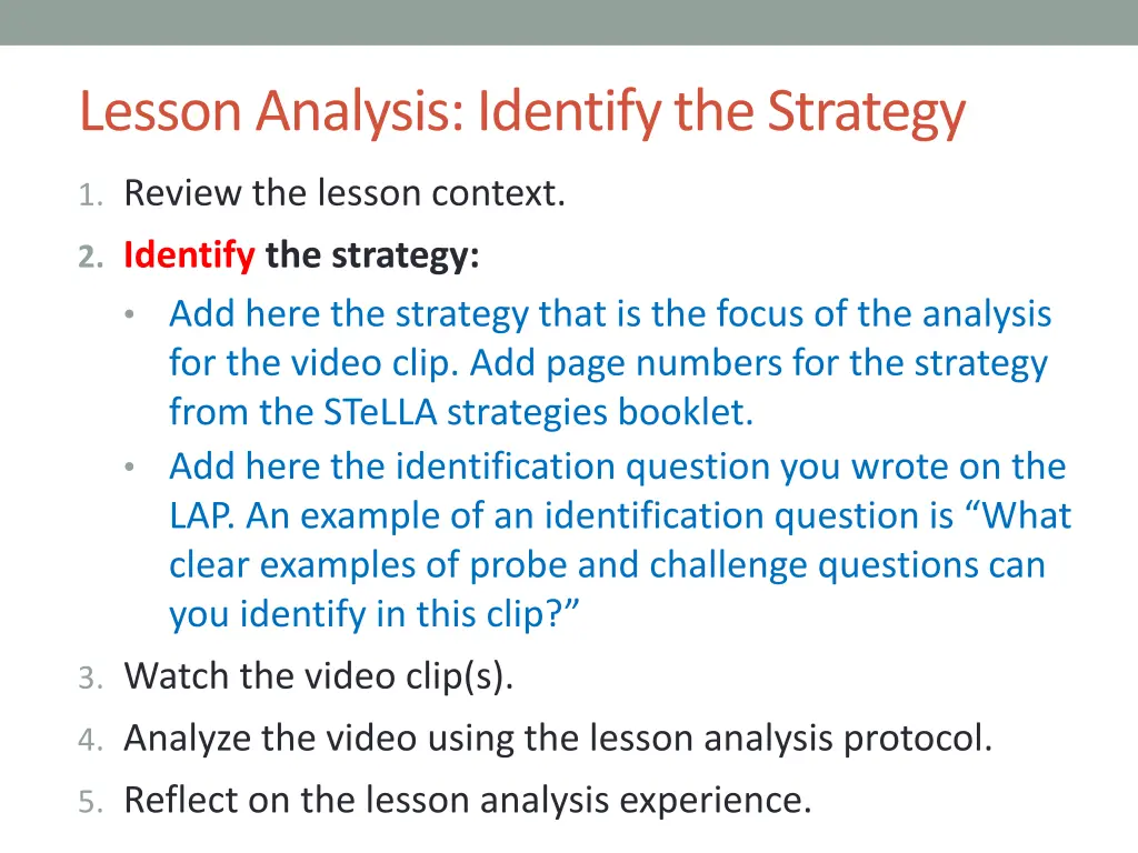lesson analysis identify the strategy