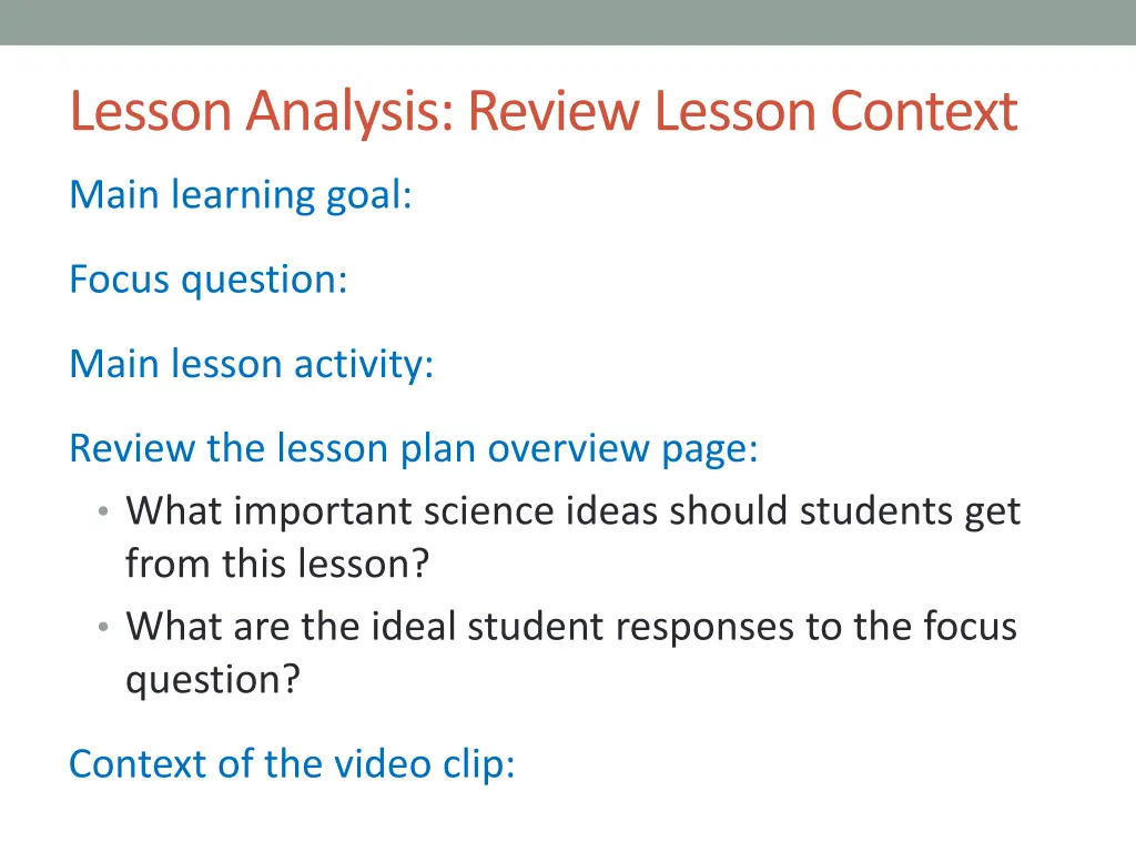lesson analysis review lesson context