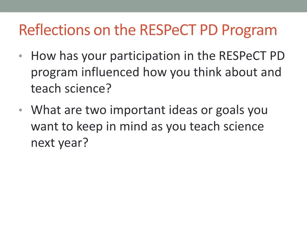reflections on the respect pd program