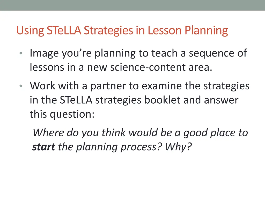 using stella strategies in lesson planning