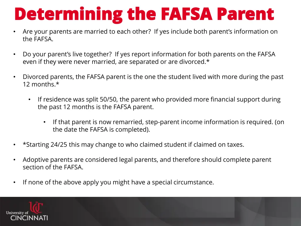 determining the fafsa parent determining