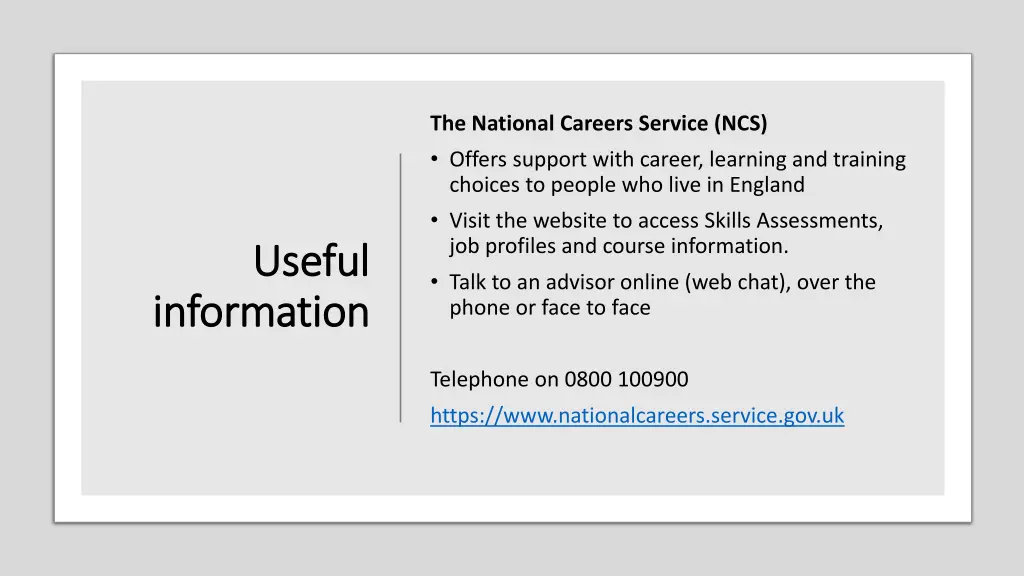 the national careers service ncs offers support