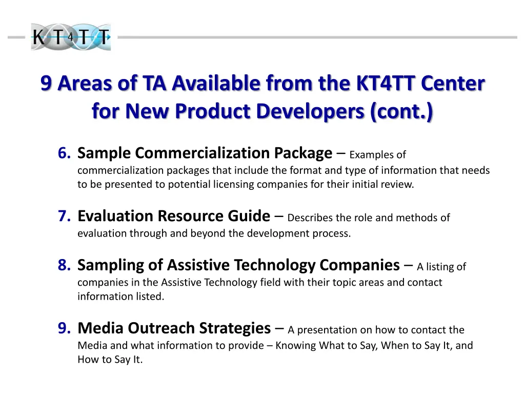 9 areas of ta available from the kt4tt center 1