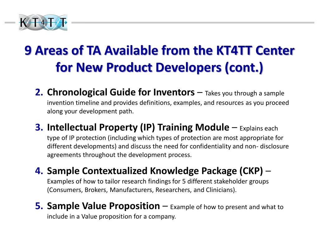 9 areas of ta available from the kt4tt center