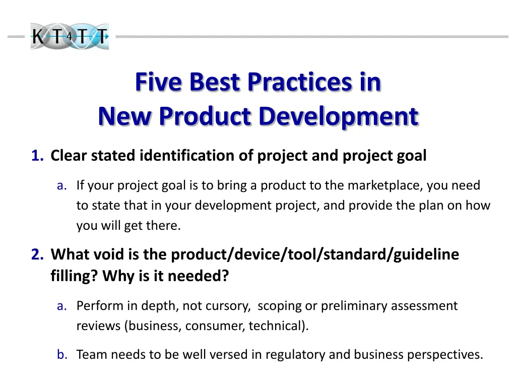 five best practices in new product development