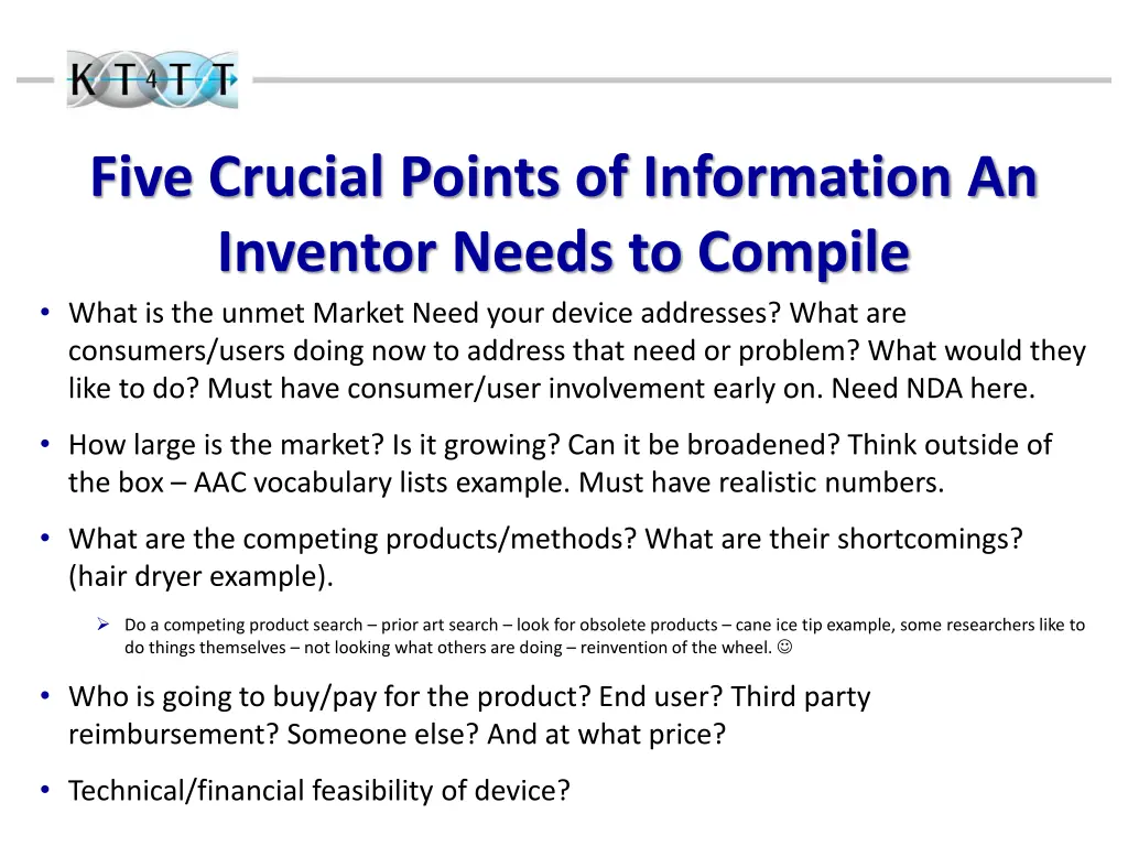 five crucial points of information an inventor