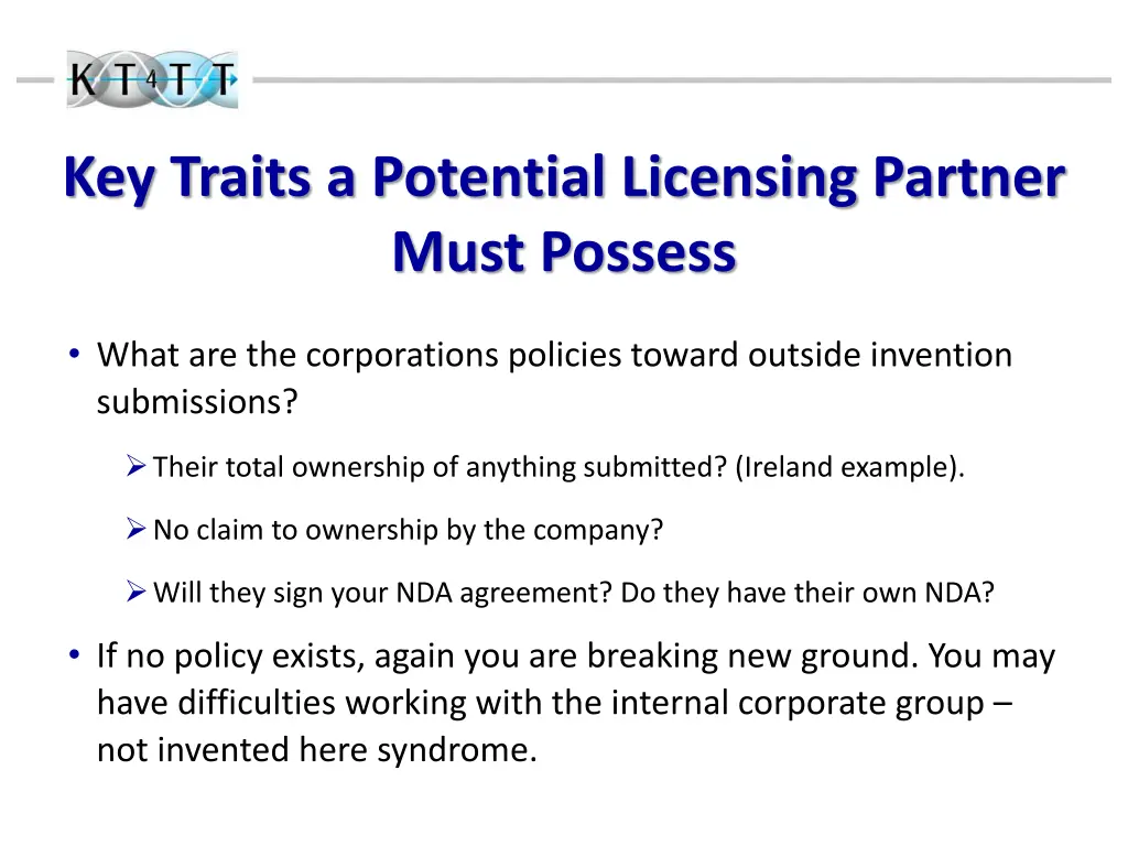 key traits a potential licensing partner must 1