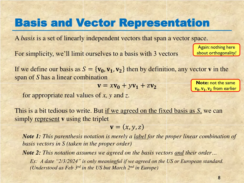 basis and vector representation basis and vector