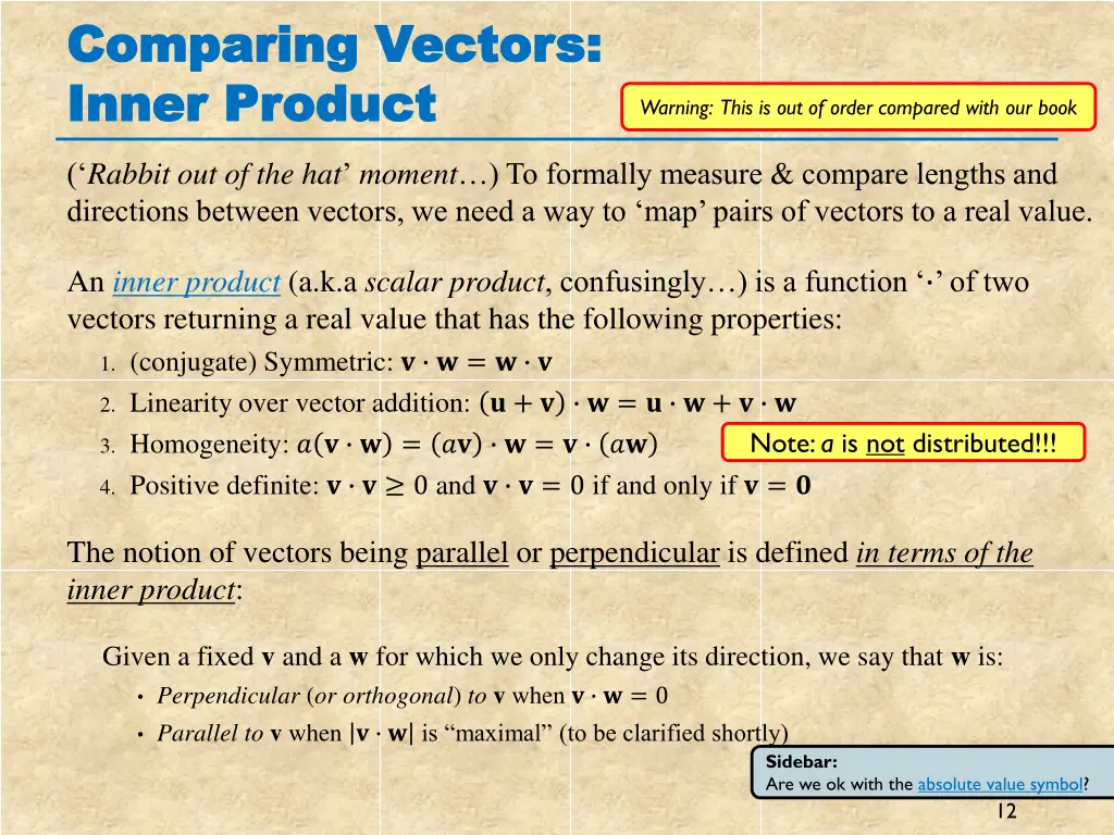 comparing vectors comparing vectors inner product 1