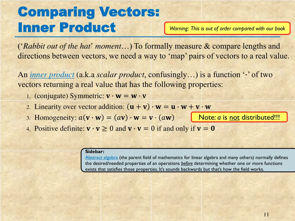 comparing vectors comparing vectors inner product