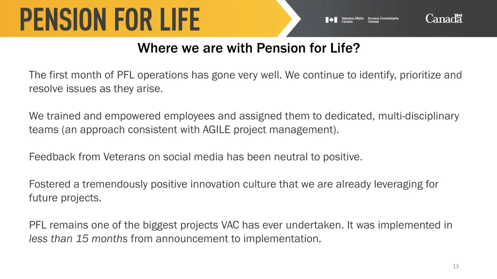 where we are with pension for life