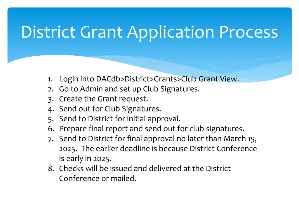 district grant application process