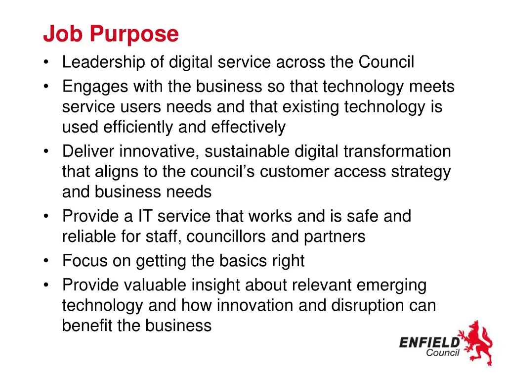 job purpose leadership of digital service across