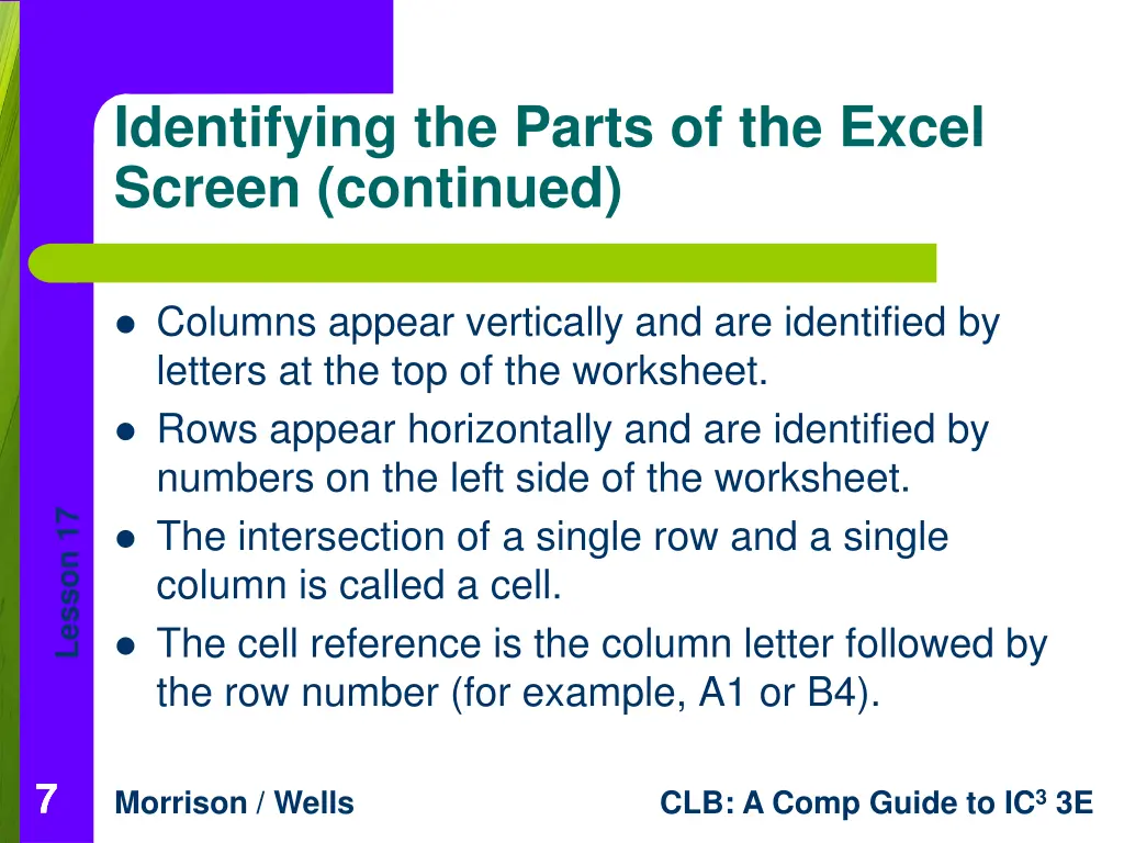 identifying the parts of the excel screen 1