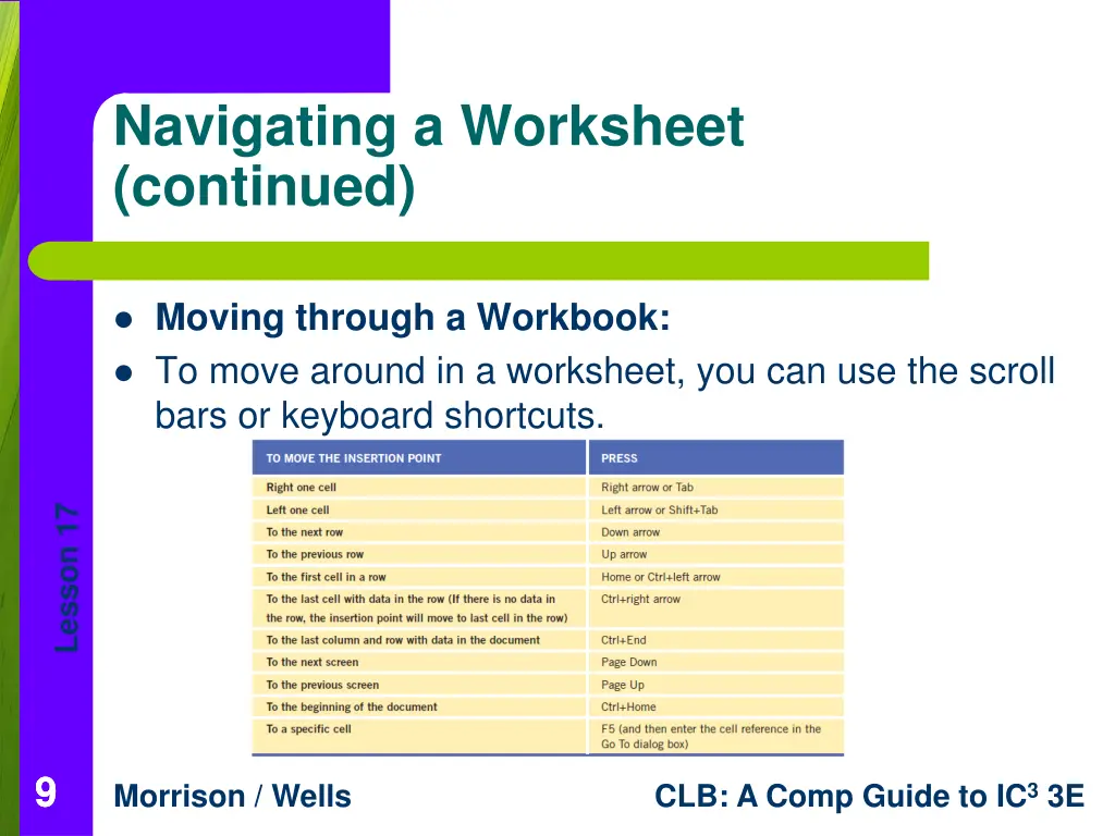 navigating a worksheet continued