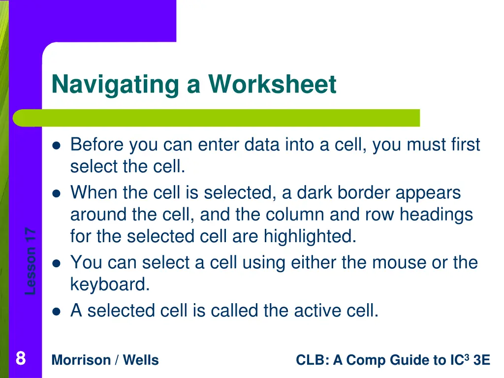 navigating a worksheet
